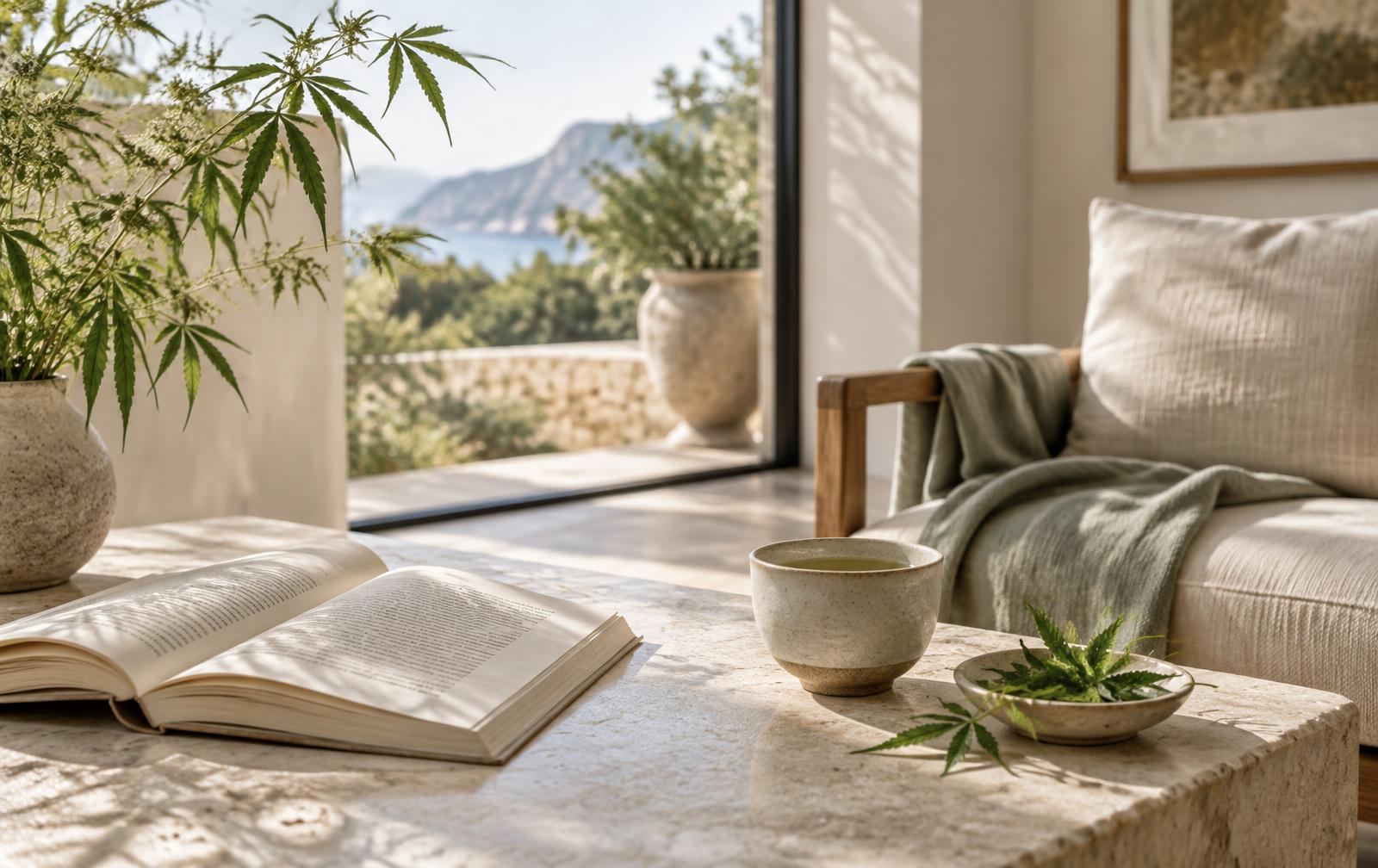 Calm, sunlit wellness ritual at home